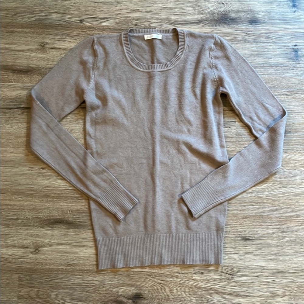 Debut Light Brown Crew Neck Basic Sweater with Ribbed Detail
